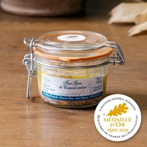Petit bocal à bride de foie gras de canard entier de 110 g, joint orange, médaille d’or Concours Général Agricole Paris 2026