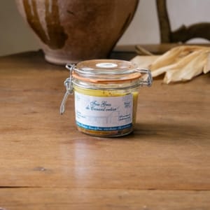 Bocal de foie gras de canard entier de 300 g, bride métallique et joint orange