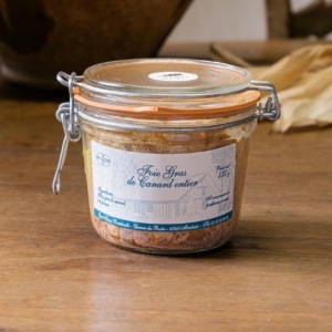 Large bocal de foie gras de canard entier de 430 g, joint orange