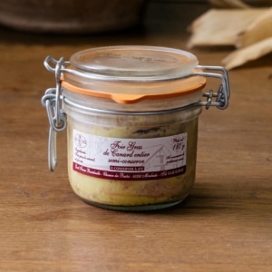 Bocal de foie gras de canard entier mi-cuit de 180 g, étiquette bordeaux