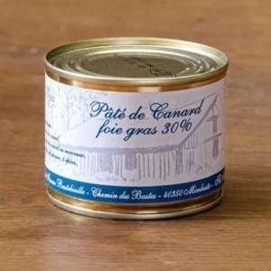 Boîte de pâté de canard au foie gras 30 %, 180 g, étiquette bleue