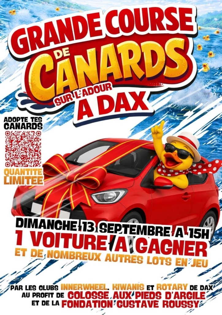 Affiche de la 1re Grande Course de Canards sur l'Adour à Dax le 13 septembre 2026